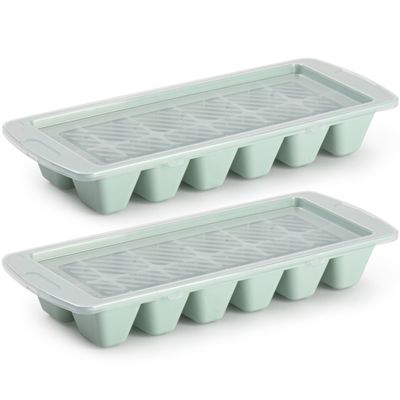 Set van 2x stuks IJsblokjes/ijsklontjes maken kunststof bakje met afsluitdeksel mintgroen 28 x 11 cm Set van 2x stuks IJsblokjes/ijsklontjes maken kunststof bakje met afsluitdeksel mintgroen 28 x 11 cm