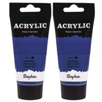 Acrylverf/hobbyverf op waterbasis - Set van 2x stuks - kobalt blauw - 75 ml - Schilderen/knutselen