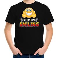 Funny emoticon t-shirt keep on smiling zwart voor kids - thumbnail