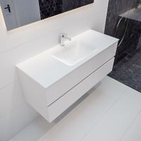 Mondiaz Vica Cloud badmeubel wit mat 120 cm 2 lades solid surface enkele spoelbak midden 1 kraangat