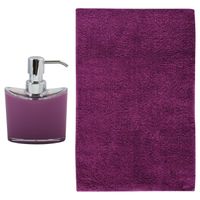 MSV badkamer droogloop mat/tapijt - Bologna - 45 x 70 cm - bijpassende kleur zeeppompje - paars - Badmatjes - thumbnail