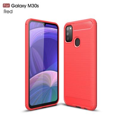 Voor Galaxy M30s geborsteld textuur koolstofvezel TPU case (rood)