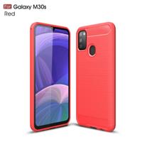 Voor Galaxy M30s geborsteld textuur koolstofvezel TPU case (rood)