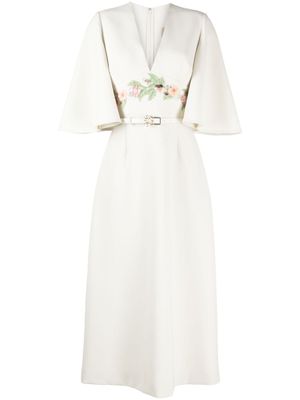 Elie Saab robe mi-longue à fleurs appliquées - Tons neutres