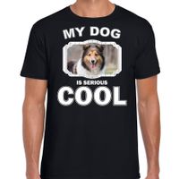 Sheltie honden t-shirt my dog is serious cool zwart voor heren