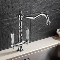 Bronskleurige Keukenkraan - Dubbele Hendel | Warm & Koud Water Bronskleurige Keukenkraan - Dubbele Hendel | Warm & Koud Water