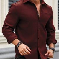 Bon&Bon Homme Men's Brown Corduroy Long Sleeve Casual Button Shirt Burgundy / XL