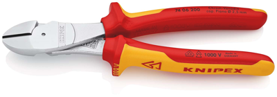 Knipex Kracht-Zijsnijtang | 200 mm Lengte | Geïsoleerd | Meer-Componentengrepen | VDE-Getest | Verchroomd - 74 06 200 SB