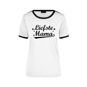 Liefste mama wit/zwart ringer t-shirt voor dames