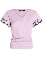 Karl Lagerfeld t-shirt Signature à col v - Rose - thumbnail