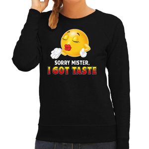 Funny emoticon sweater Sorry mister i got taste zwart dames