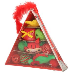 Katten/poezen speelgoed - 11x st speeltjes in kerstboom giftbox - kerstcadeau