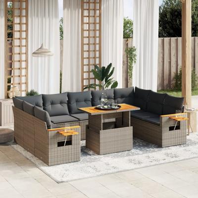 11-delige Loungeset met kussens poly rattan grijs