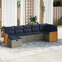 7-delige Loungeset met kussens poly rattan grijs