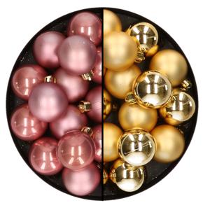 Kleine kerstballen - 32x st - goud en oudroze - D4 cm - plastic - kerstversiering