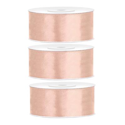 Partydeco Cadeaulint - 3x - zalmroze - 2,5 cm x 25 meter - satijn - sierlint - inpakken - decoratie