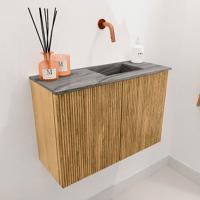Toiletmeubel Mondiaz Joya Dlux | 60 cm | Meubelkleur Oak | Faye wastafel Sombra Wasbak Rechts | Zonder kraangat(en)