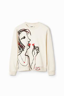 Sweatshirt met arty illustratie - WHITE - XL