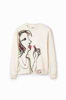 Sweatshirt met arty illustratie - WHITE - XL