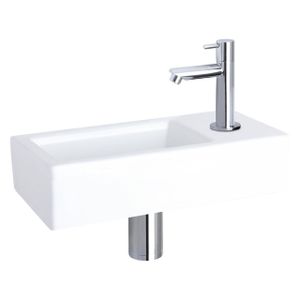 Differnz Ravo fonteinset - 38.5x18.5x24.5cm - Rechthoek - 1 kraangat - Recht chromen kraan - Keramiek Wit 38.400.76
