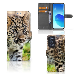 OPPO Reno 6 Pro Plus 5G Telefoonhoesje met Pasjes Baby Luipaard