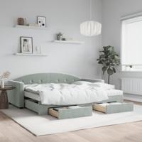 Slaapbank onderschuifbed en lades 90x200 cm fluweel lichtgrijs