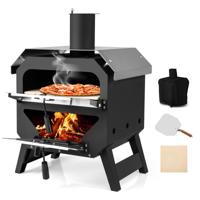 12" Buitenpizzaoven Draagbare Houtoven met Pizzasteen Pizzaschep & Oxford Stofhoes Zwart