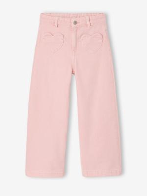 Wijde broek voor meisjes met hartvormige zakken roze (poederkleur)