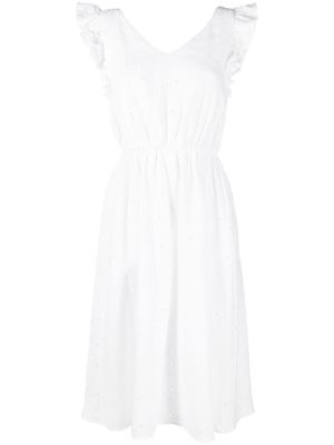 PS Paul Smith robe mi-longue volantée à broderies - Blanc