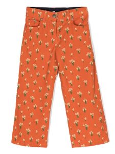 Stella McCartney Kids pantalon en velours côtelé à fleurs - Orange