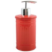 Zeeppompje/zeepdispenser Industrial - metaal - rood/zilver - 7.5 x 17 cm - 250 ml