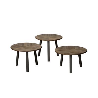 RENEW Bijzettafel 'Lazio' Teakhout, Set van 3 stuks, kleur Weather Grey