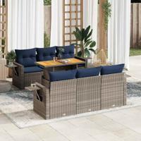 7-delige Loungeset met kussens poly rattan grijs
