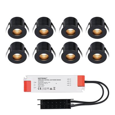 Set van 8 Olivia LED Mini Inbouwspots met Trafo - 12 Volt 3 Watt 150 lumen - Verzonken - Plat 36mm - 2700K - IP44 waterdicht - Niet Dimbaar - Zwart