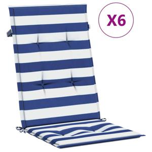 vidaXL Stoelkussens 6 st hoge rug gestreept stof wit en blauw