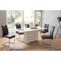 Uitschuifbare tafel voor 6-8 personen - Rechthoekig - Spaanplaat - Mantova - Wit en aluminium - L 160- 200 x D90 x H75cm