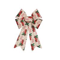 Krist+ Kerstboomversiering strik - creme/rood print - 15 x 25 cm