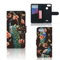 Xiaomi Redmi 6 Telefoonhoesje met Pasjes Pauw met Bloemen - thumbnail
