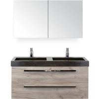 Seville Badmeubelset 120 cm - 2 Laden Craft Oak - Wastafel Lucca Dubbel met Spiegelkast