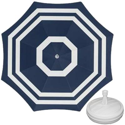 Parasol - blauw/wit - D180 cm - incl. draagtas - parasolvoet - 42 cm