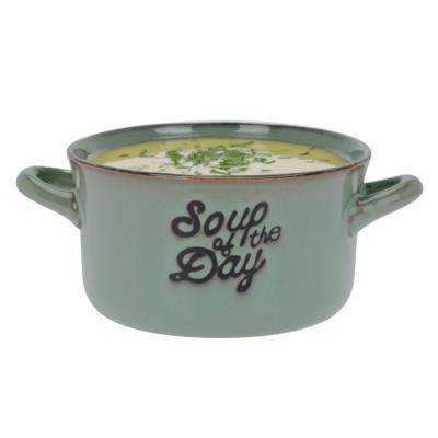 Soepkommen/serveer schaaltjes - 1x - met oor - porselein - 500ml - groen Soepkommen/serveer schaaltjes - 1x - met oor - porselein - 500ml - groen