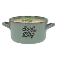 Soepkommen/serveer schaaltjes - 1x - met oor - porselein - 500ml - groen