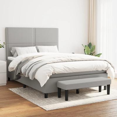 Boxspring met matras stof lichtgrijs 140x190 cm