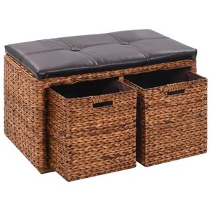 Bankje met 2 manden 71x40x42 cm zeegras bruin