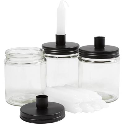 Potje met kandelaar en kaarsen, H: 15 cm, d 9.5 cm, afm 15 cm, 6 set/ 1 doos