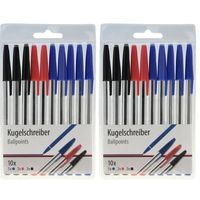 20x Balpennen zwart/blauw/rood