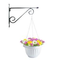 Hangpot + Muurhaak Pisa - wit - D20 cm - kunststof - metaal - tuinaccessoires