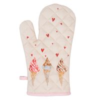 Clayre & Eef Ovenwant 18x30 cm Beige Roze Katoen Ijsjes Ovenhandschoen Beige Ovenhandschoen - thumbnail