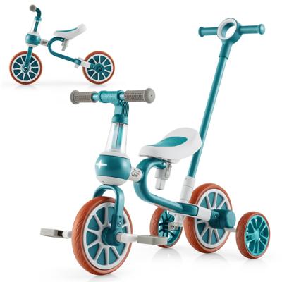 Peuterdriewieler 4-In-1 Kinderdriewieler met Verstelbare Duwbeugel en Zithoogte voor Ouders Afneembare Pedalen en Omkeerbaar Stuur