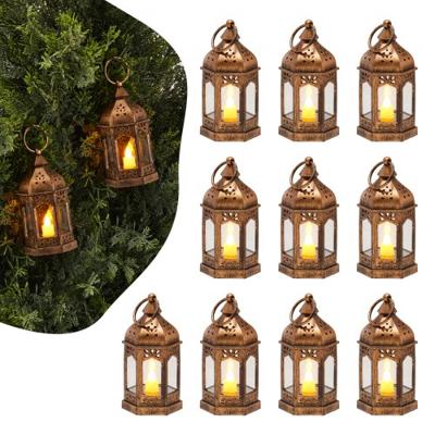 VEVOR 12 stuks decoratieve kaarslantaarns, elektrische LED vlamloze kaarsen, kunststof houder met glas, wanddecoratie voor veranda, bruiloftstafels, feesten, boerderijen, brons, 65x65x128 mm